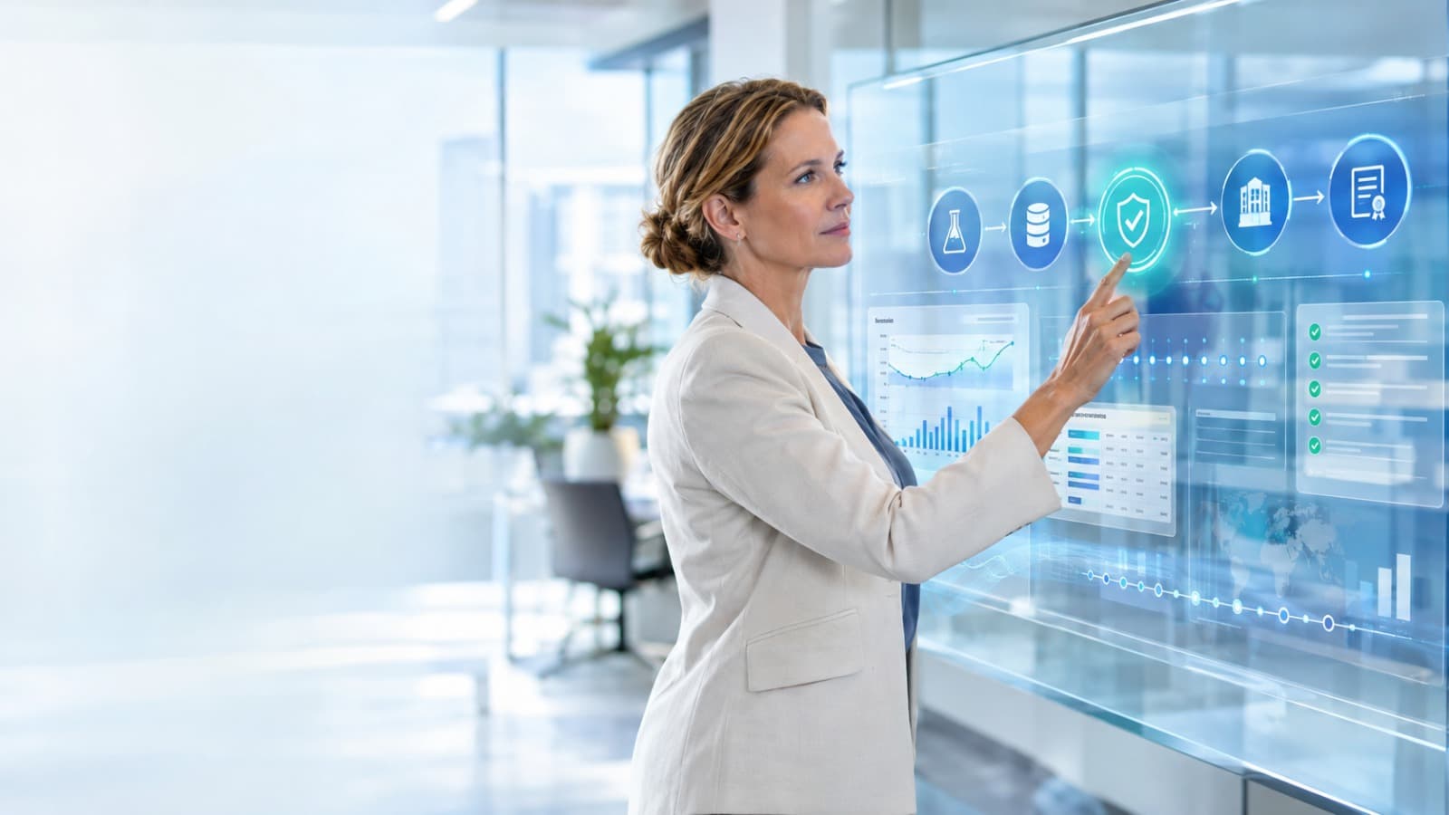 Clinical quality specialist reviewing digital oversight controls